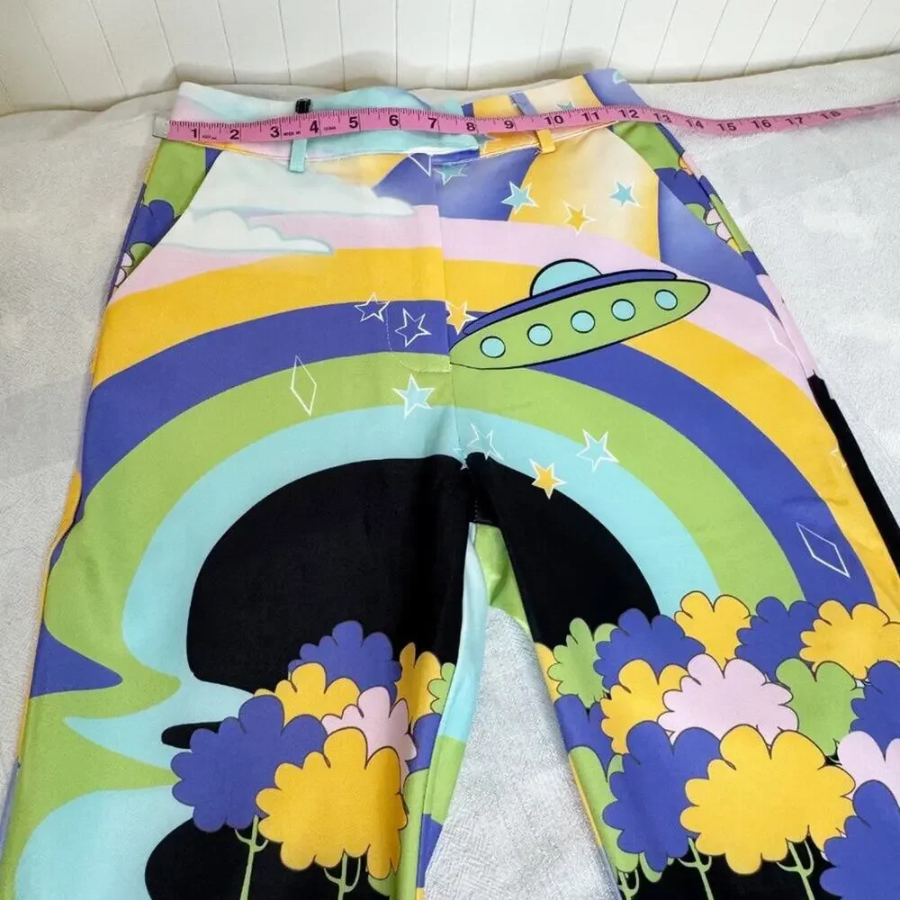House of Sunny Nice to Meet You Pant Multicolor UFO Print Trousers Size US 2 NWT - Picture 8 of 16